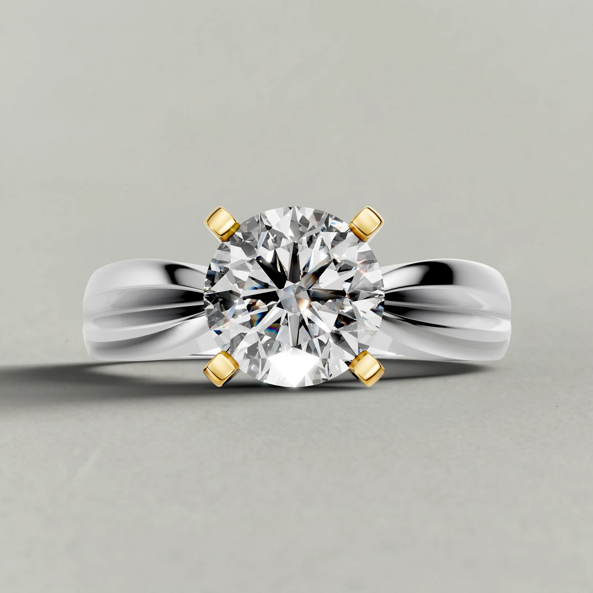 Sculpted Split-Shank Solitaire Engagement Ring (1596) in White Gold zoomed in on diamond