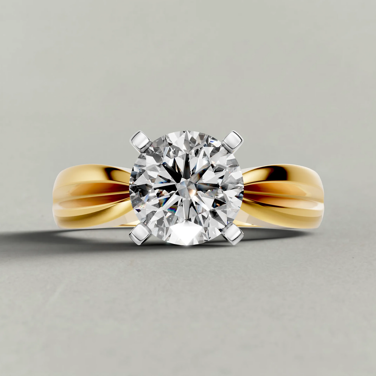 Sculpted Split-Shank Solitaire Engagement Ring (1596) in Yellow Gold zoomed in on diamond