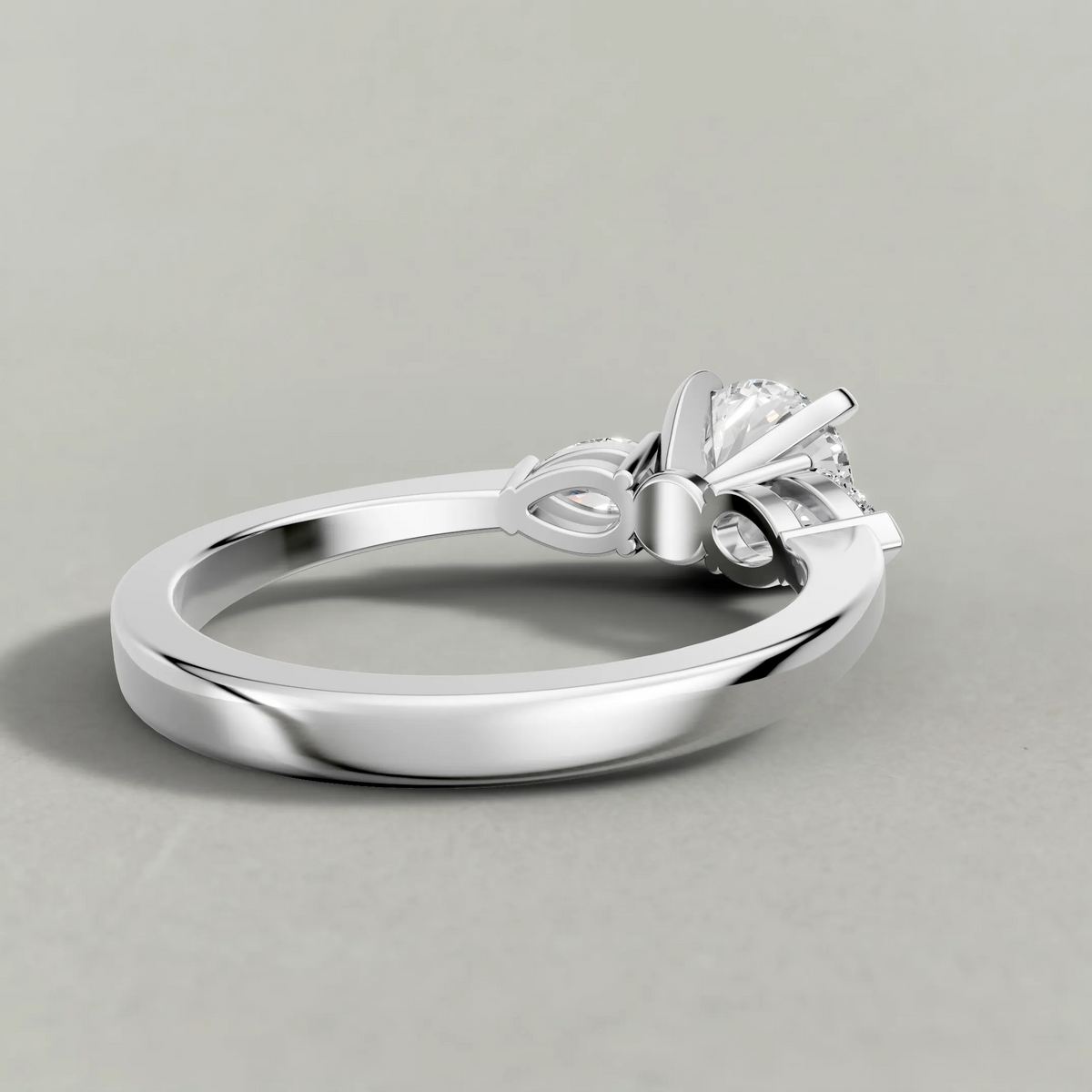 Three-Stone Side-Stone Engagement Ring (2046) in White Gold from back angle