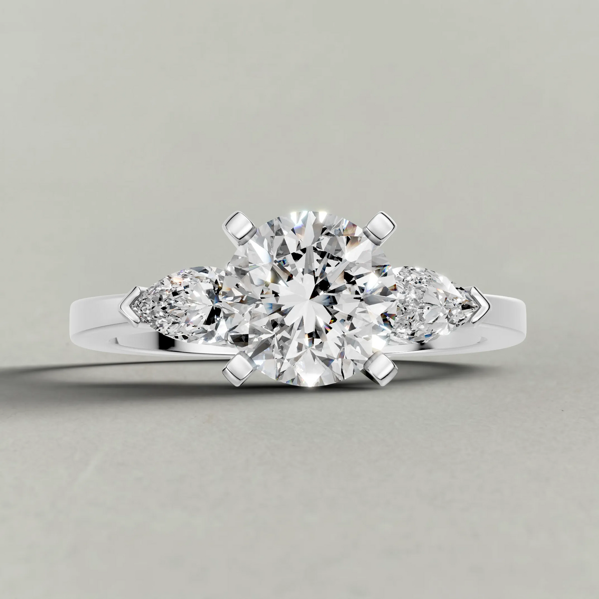 Three-Stone Side-Stone Engagement Ring (2046) in White Gold zoomed in on diamond