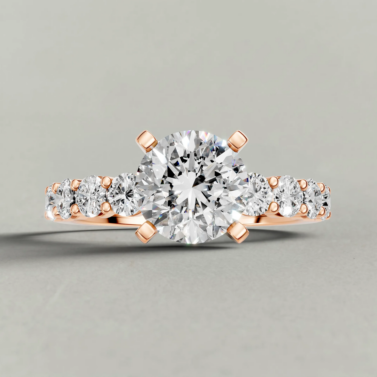 Shared-Prong Diamond Shoulder Multi-Stone Engagement Ring (2112) in Rose Gold zoomed in on diamond