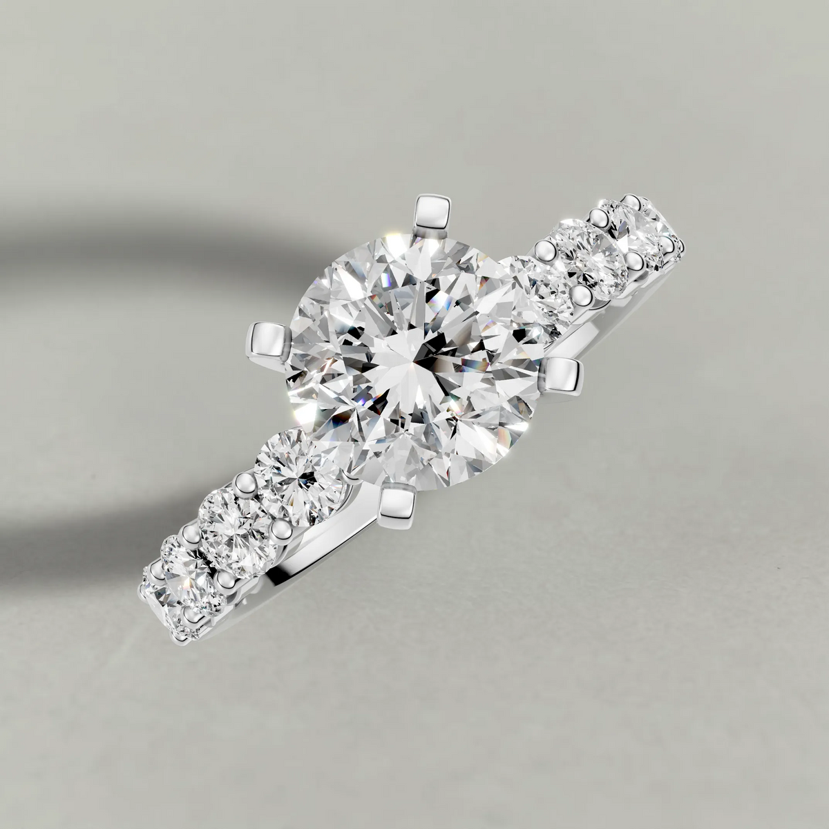 Shared-Prong Diamond Shoulder Multi-Stone Engagement Ring (2112) in White Gold from top 3/4 angle