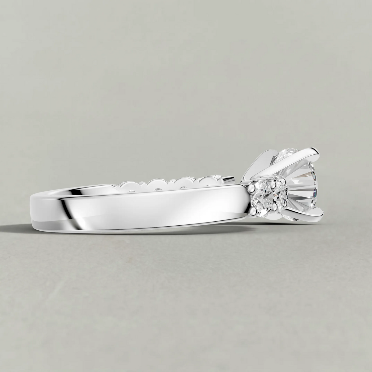 Shared-Prong Diamond Shoulder Multi-Stone Engagement Ring (2112) in White Gold from back angle