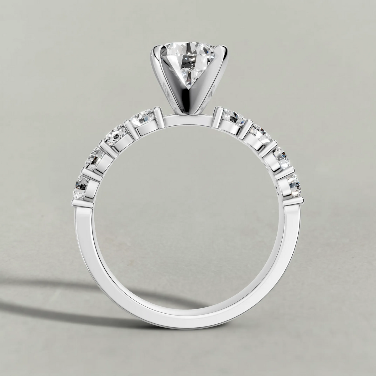 Shared-Prong Diamond Shoulder Multi-Stone Engagement Ring (2112) in White Gold from front angle