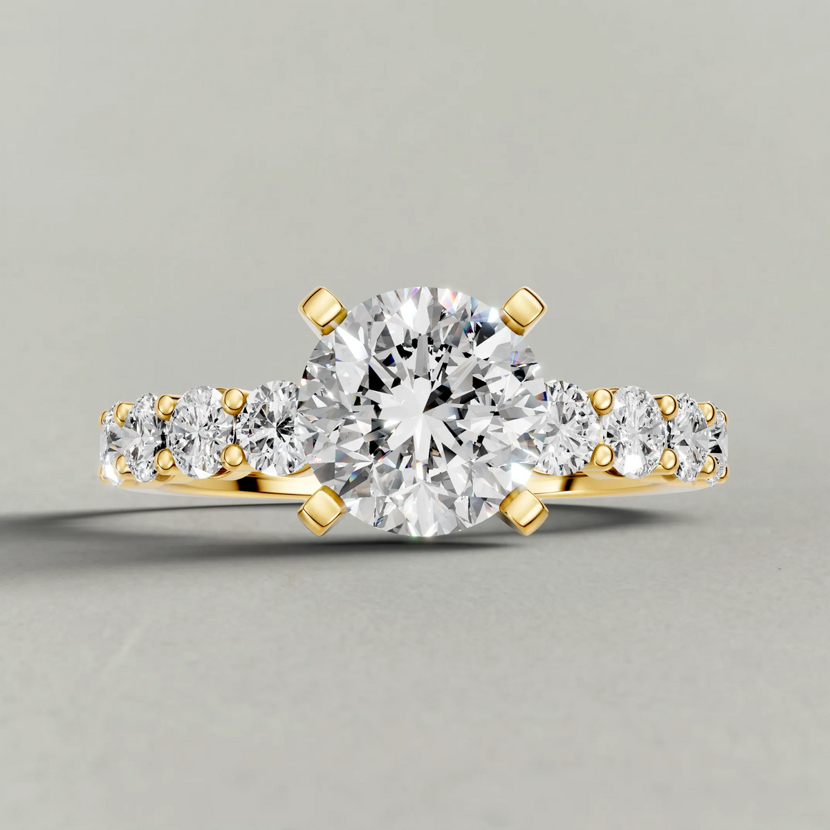 Shared-Prong Diamond Shoulder Multi-Stone Engagement Ring (2112) in Yellow Gold zoomed in on diamond