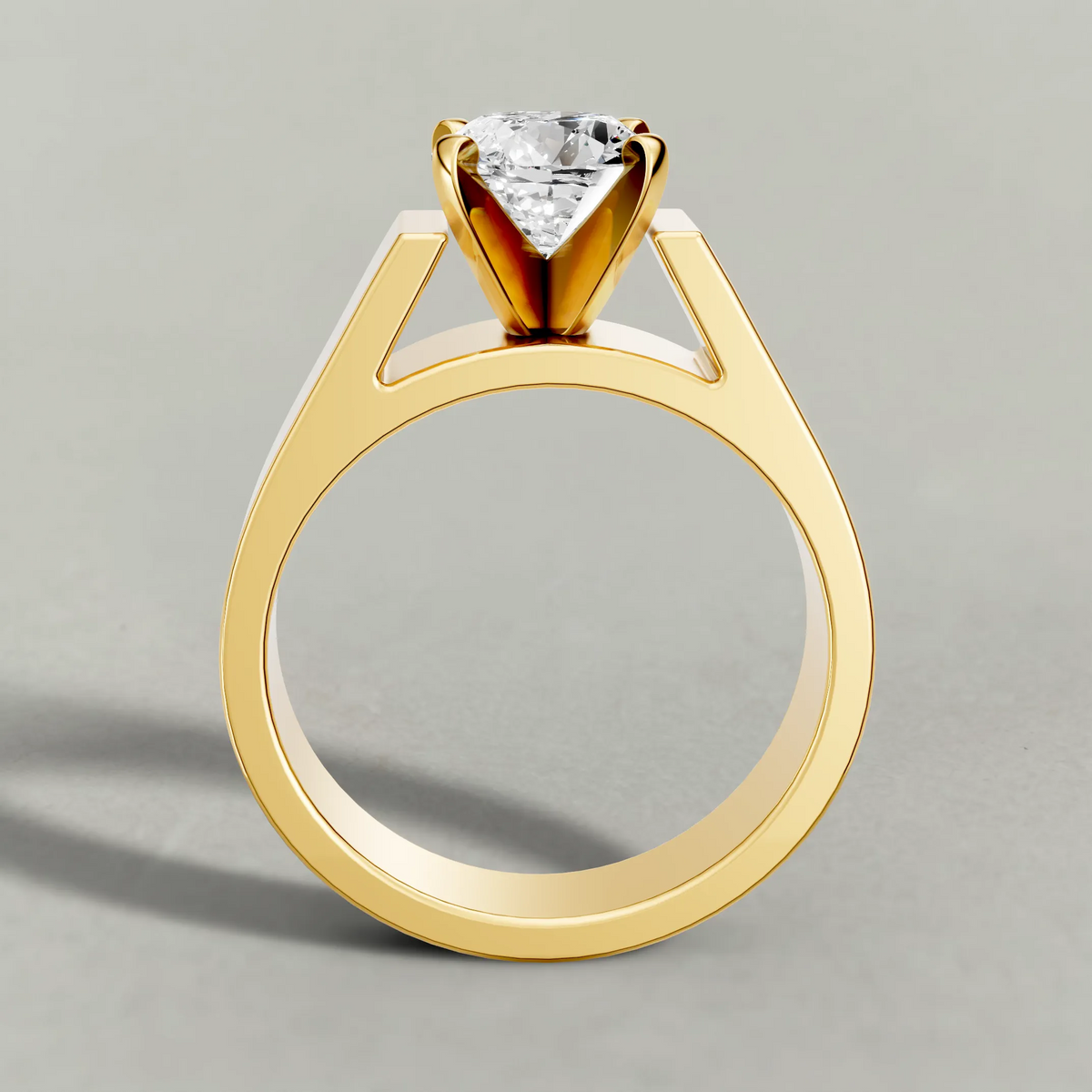Sculpted Cathedral Solitaire Engagement Ring (2315) in Yellow Gold from front angle