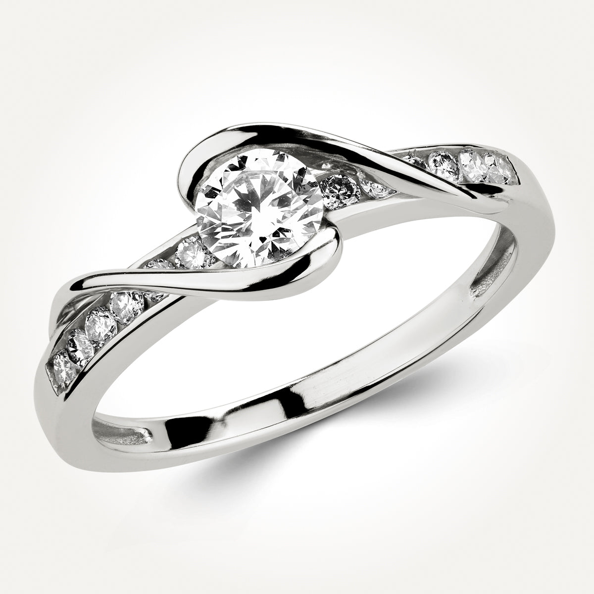 14KT White Gold Round Half Bezel Ring 