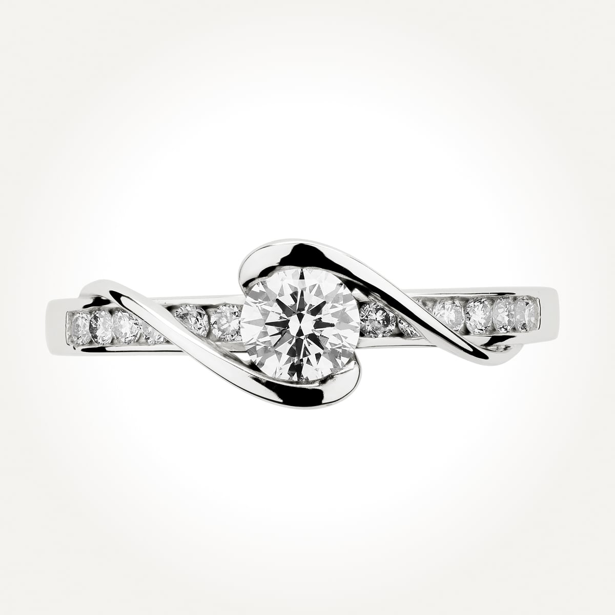 14KT White Gold Round Half Bezel Ring 