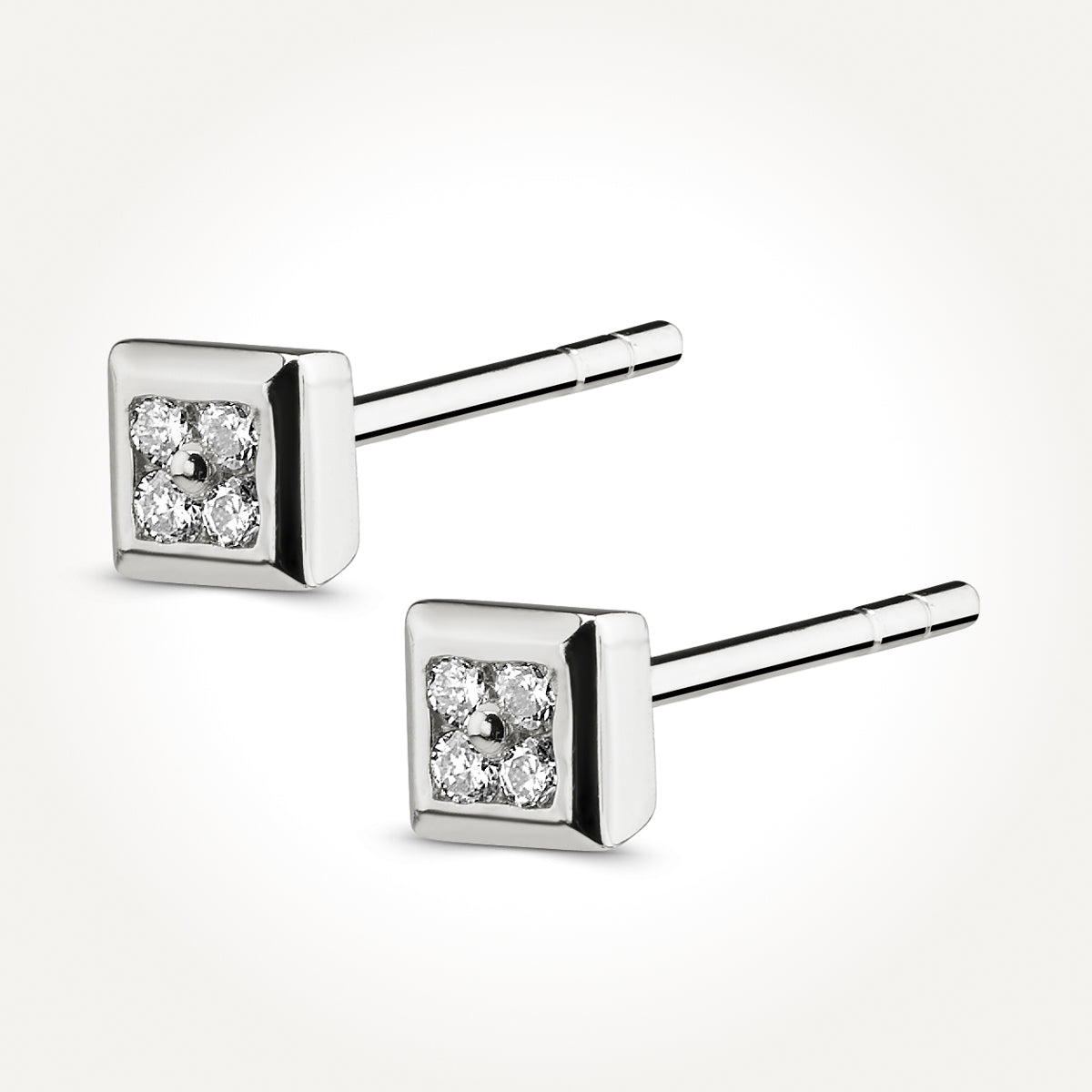 14KT White Gold Fancy Square Stud Earrings 0.07 CT. T.W. 