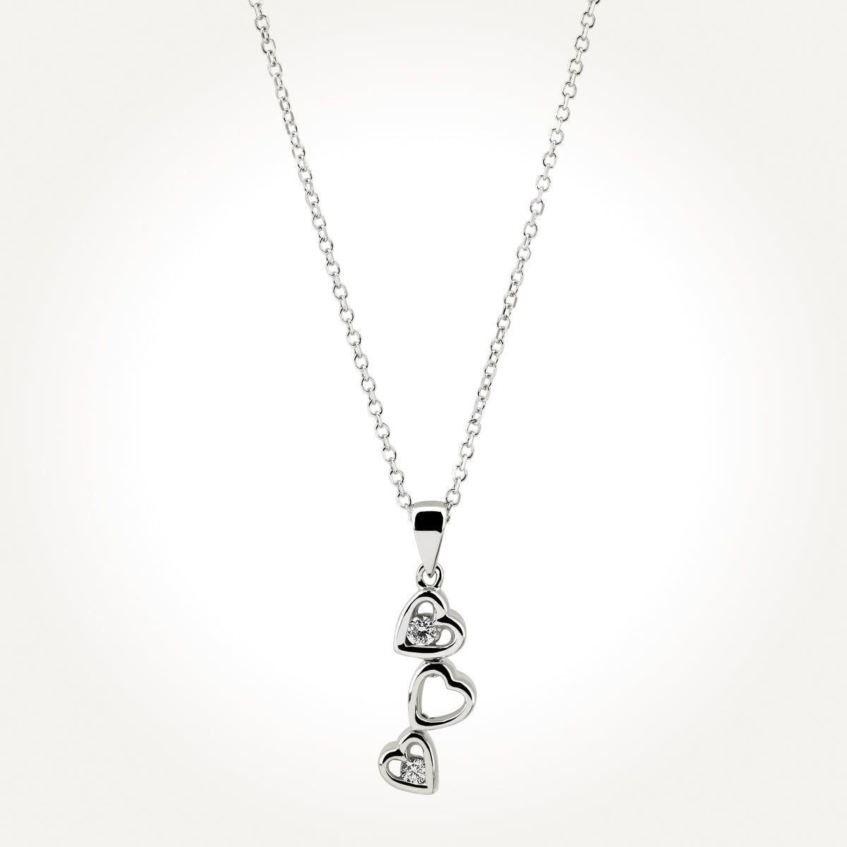 14KT White Gold Tri Heart Necklace 