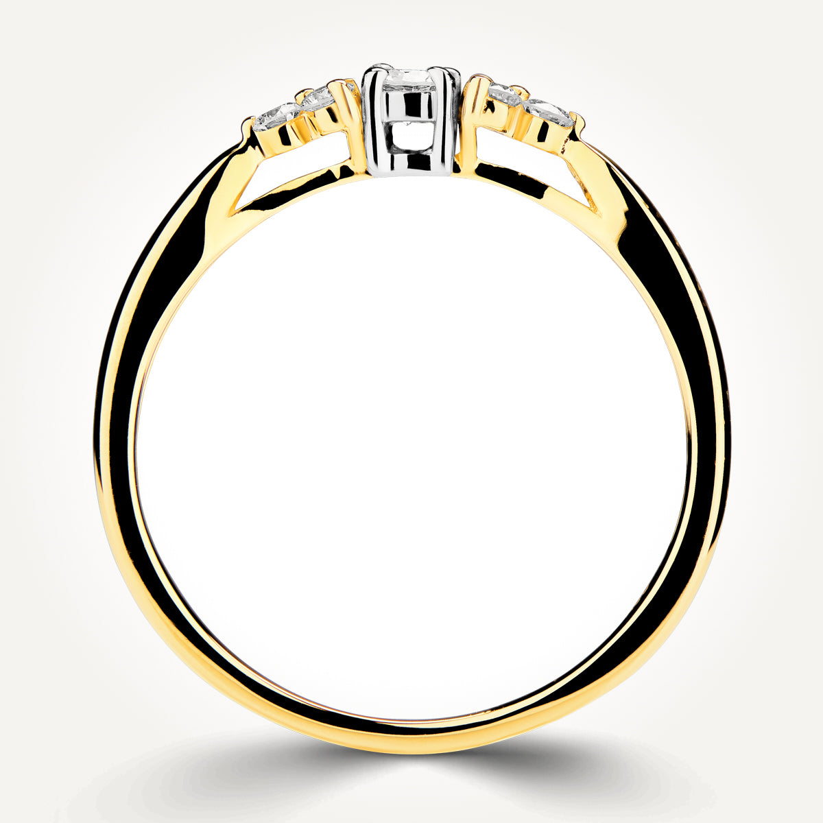 14KT Two Toned Round Three Set Side Stone Ring 