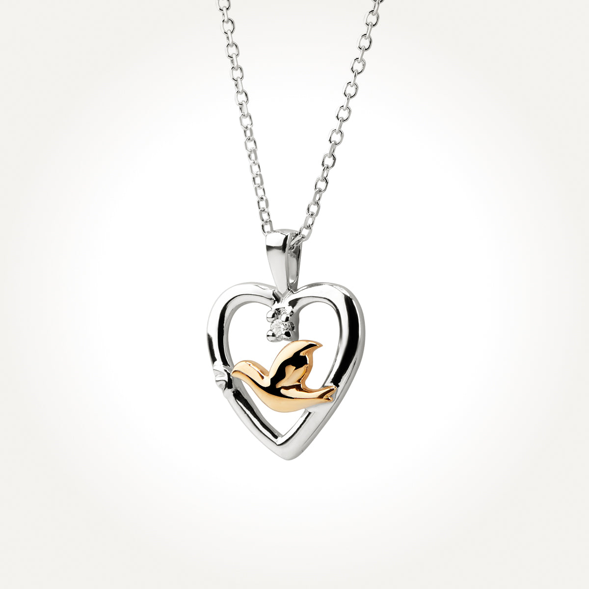 14KT Two Toned Dove Heart Necklace 