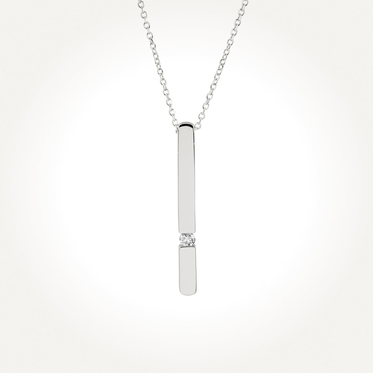 14KT White Gold Solitaire Vertical Bar Necklace 