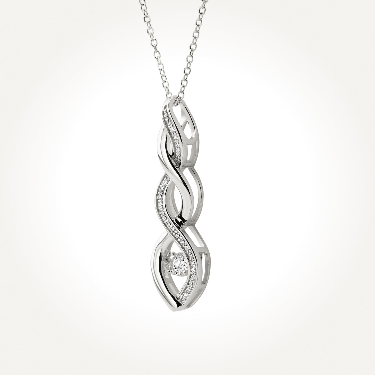 14KT White Gold Triple Twist Drop Necklace 