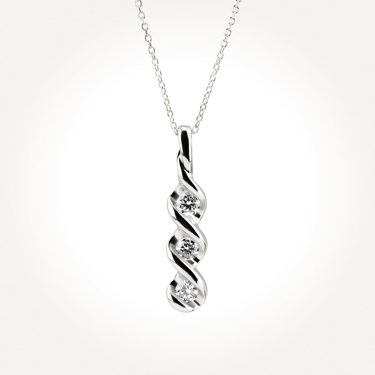 14KT White Gold Three Stone Necklace 