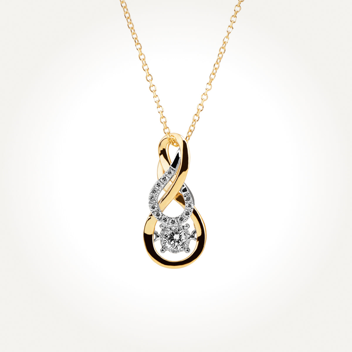 14KT Two Toned Double Twist Tear Drop Necklace 