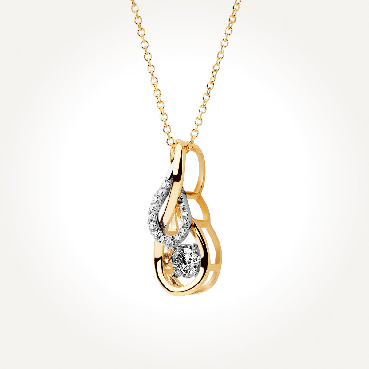 14KT Two Toned Double Twist Tear Drop Necklace 