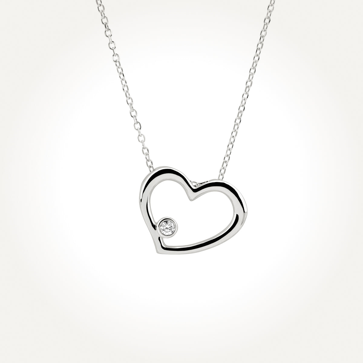 14KT White Gold Solitaire Heart Necklace 
