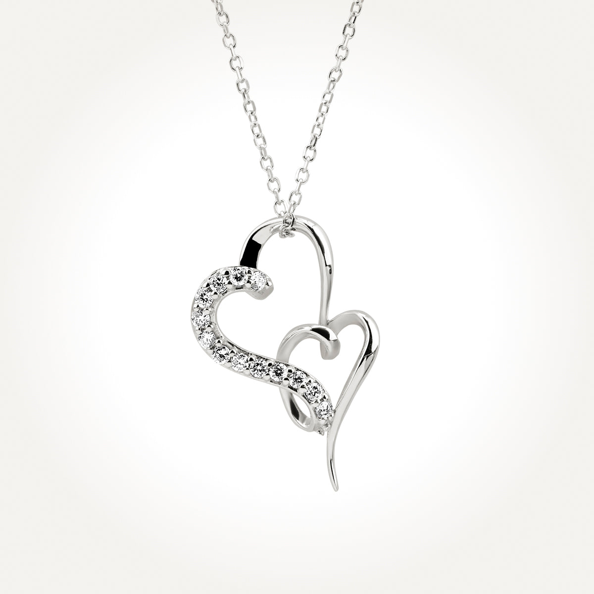 14KT White Gold Double Heart Necklace 