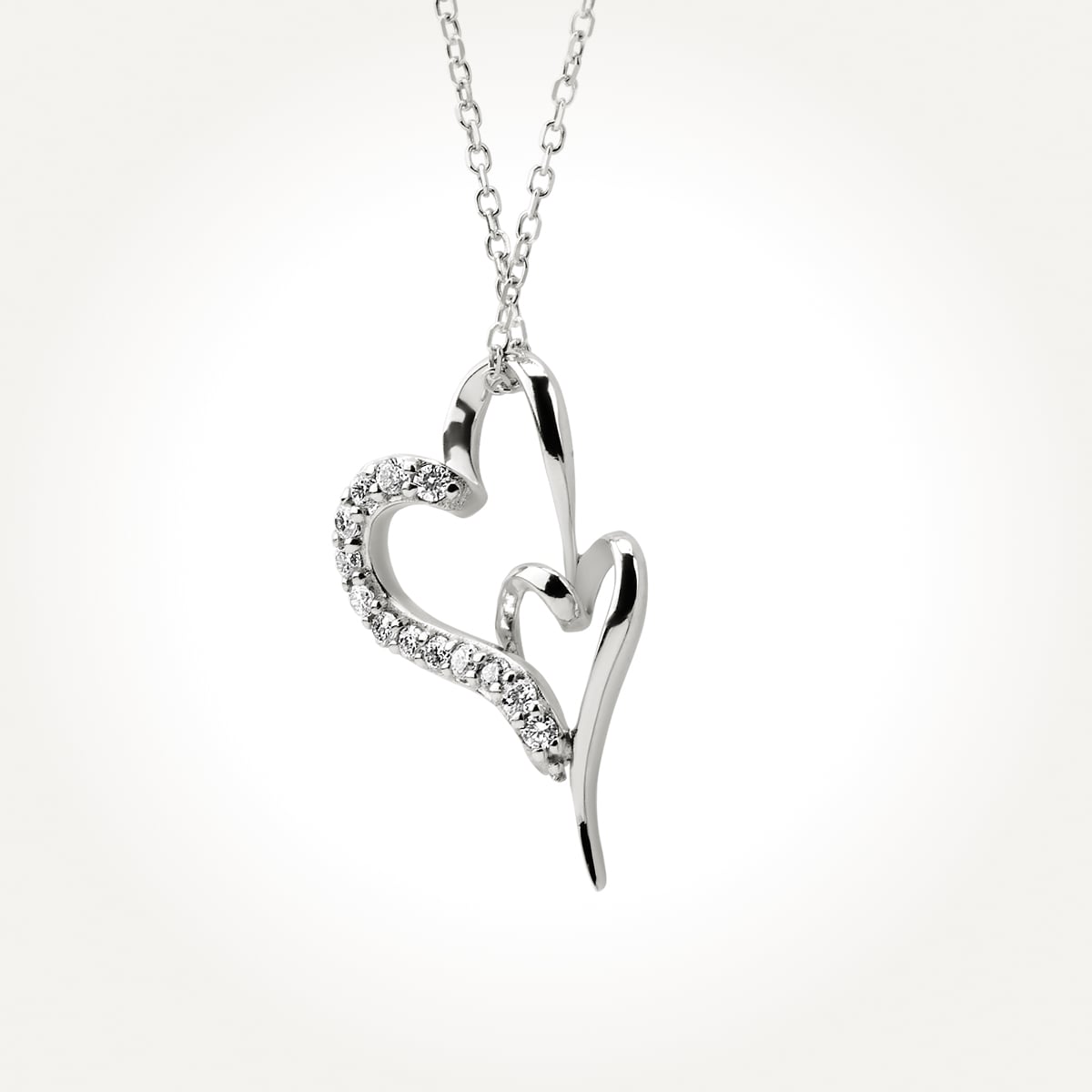 14KT White Gold Double Heart Necklace 