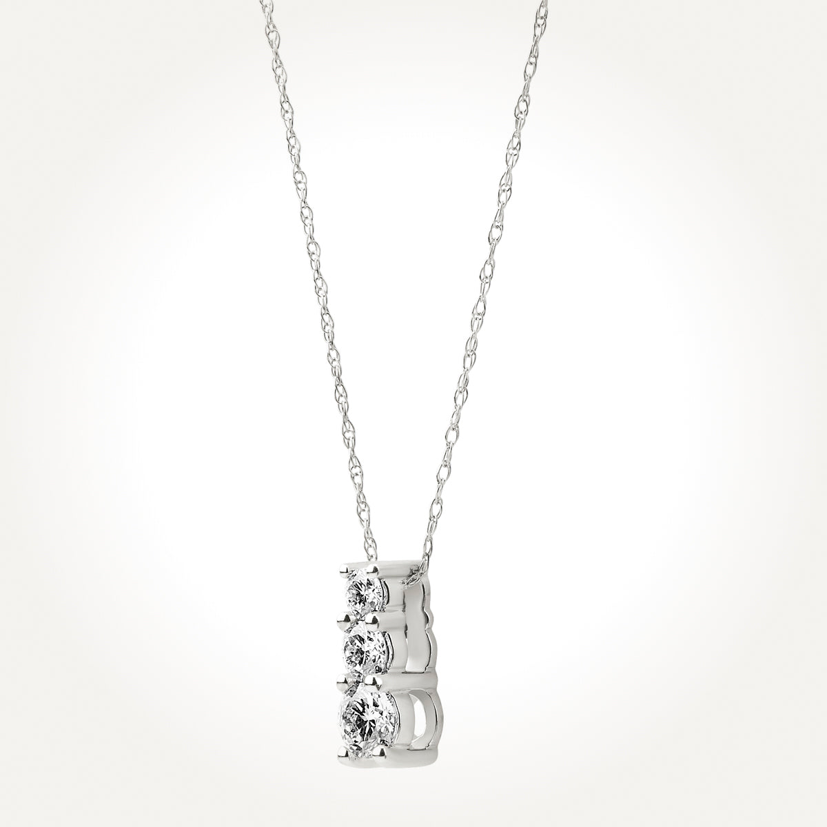 14KT White Gold Three Stone Necklace 