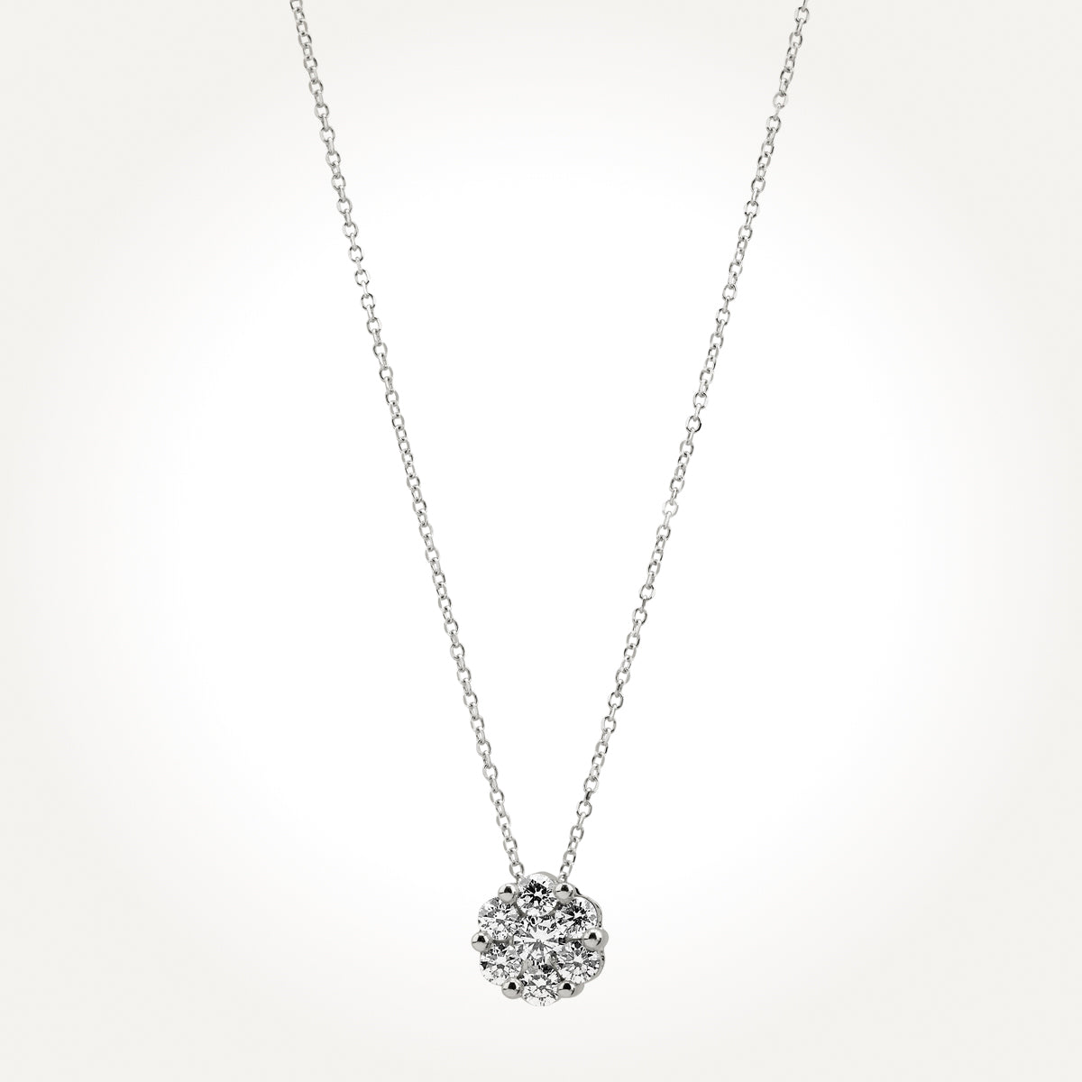 14KT White Gold Diamond Cluster Drop Necklace 