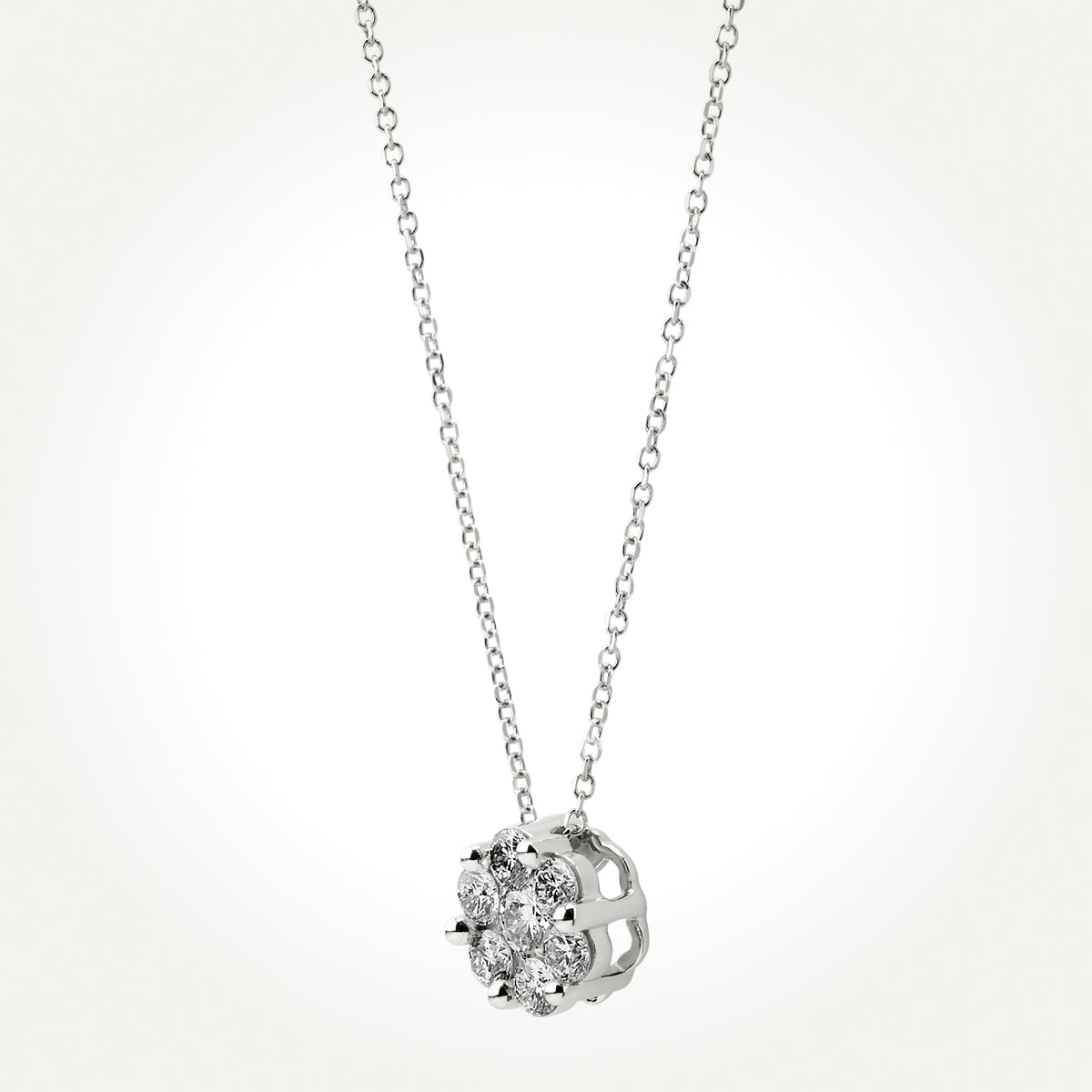 14KT White Gold Diamond Cluster Drop Necklace 