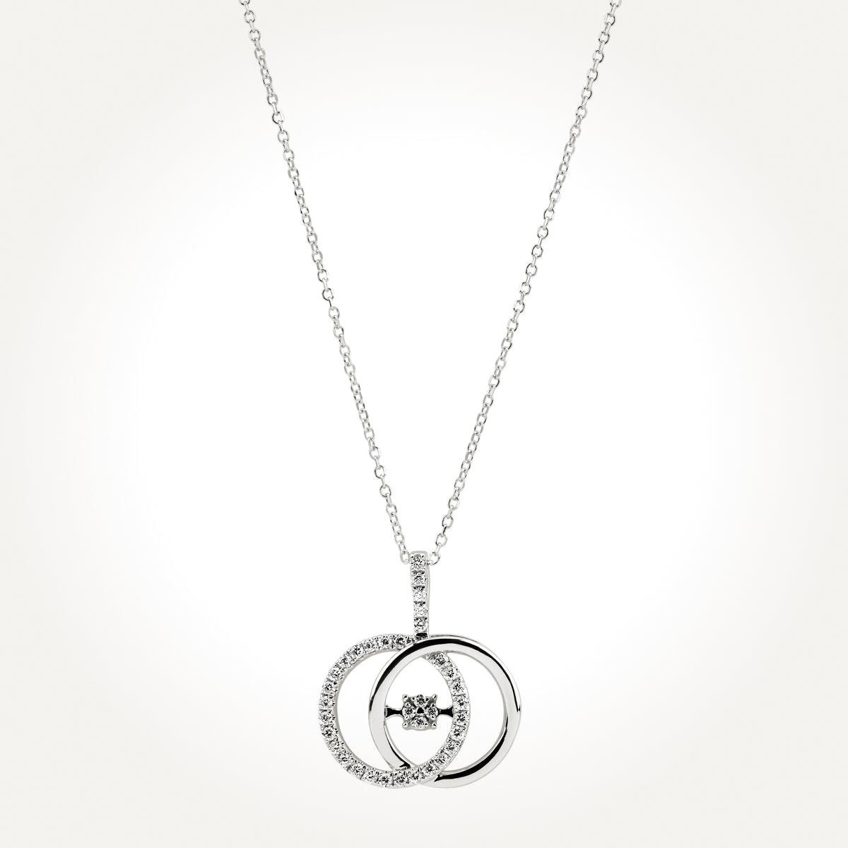 14KT White Gold Double Circle Necklace 