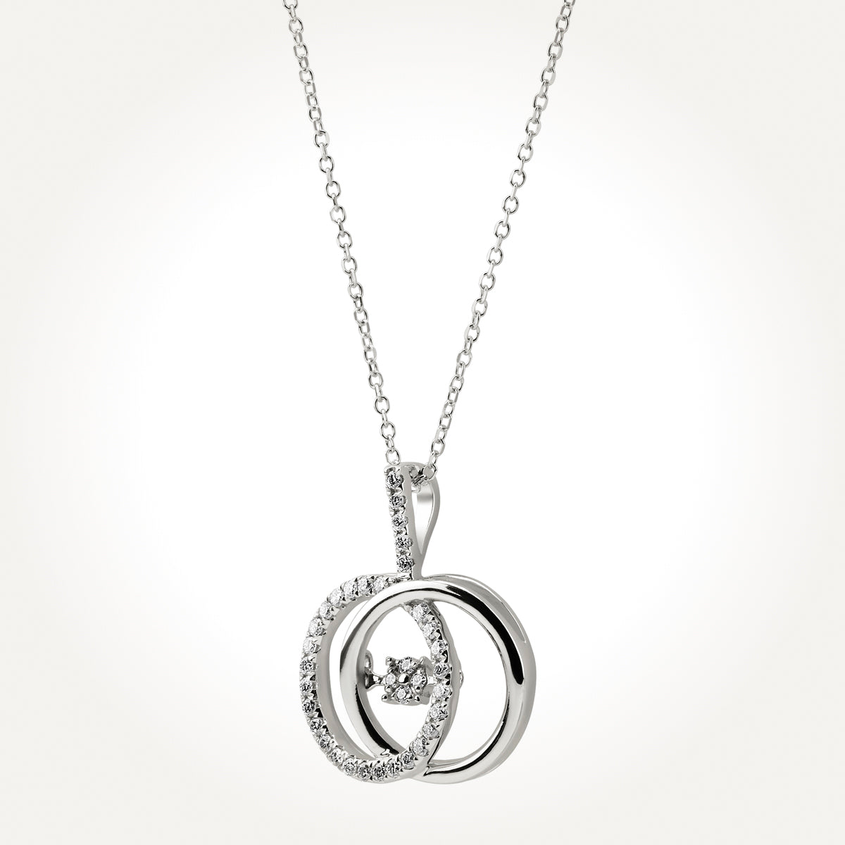 14KT White Gold Double Circle Necklace 