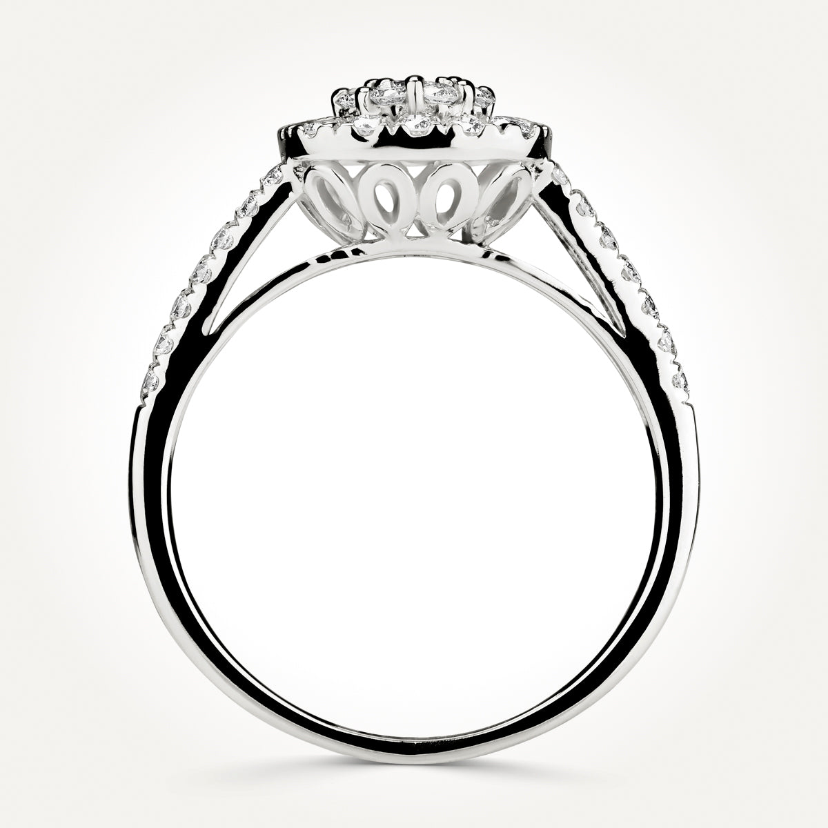 14KT White Gold Flower Cushion Halo Ring 