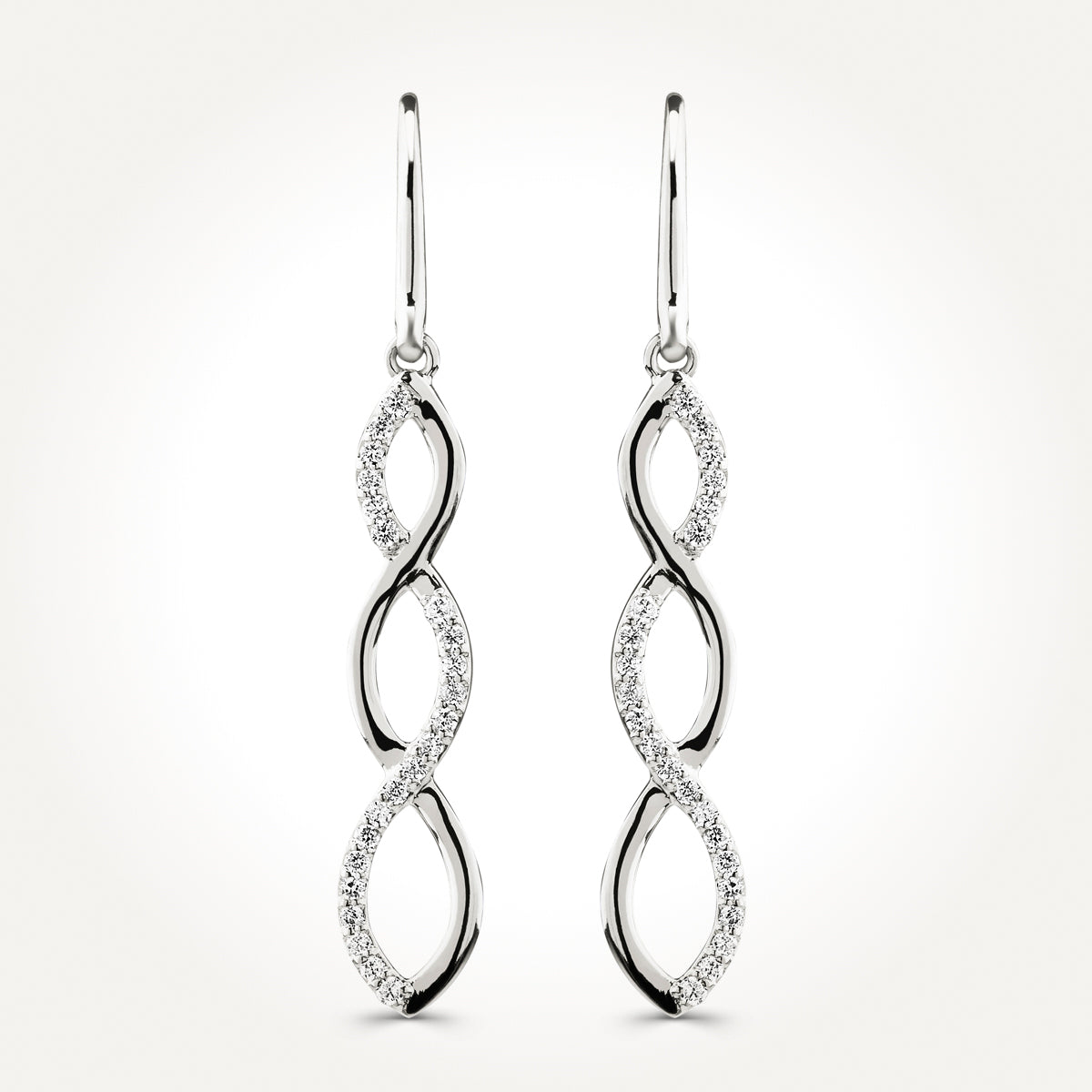 14KT White Gold Triple Twist Drop Earrings 0.16 CT. T.W. 