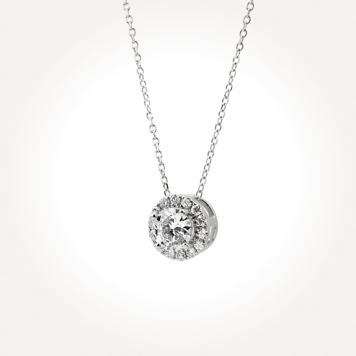 14KT White Gold Round Halo Necklace 