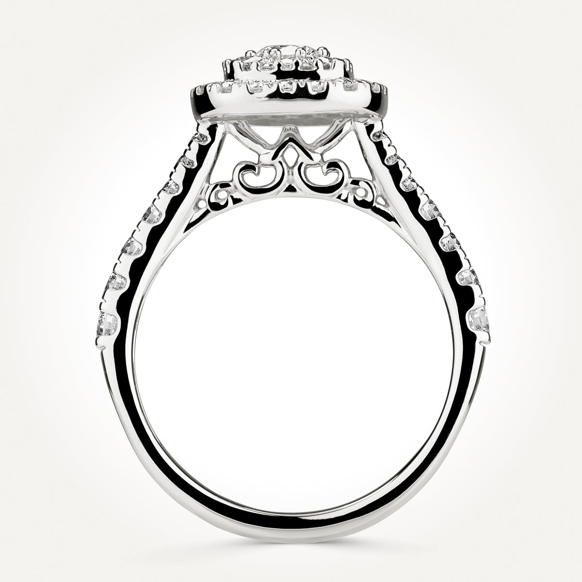 14KT White Gold Cushion Cluster Halo Ring 