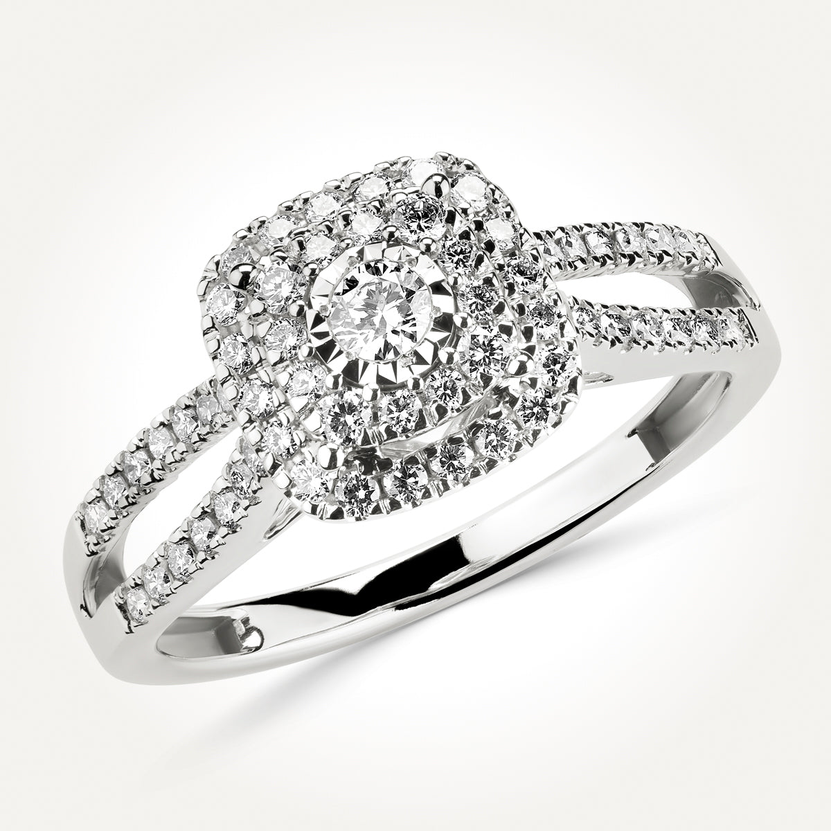 14KT White Gold Round Double Halo Ring 