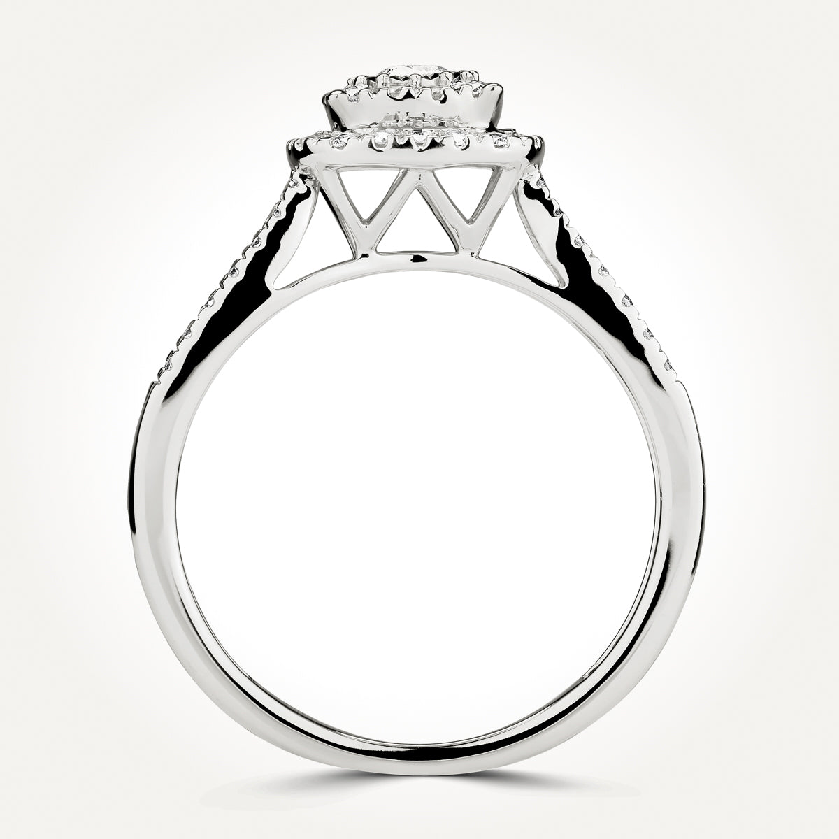 14KT White Gold Round Double Halo Ring 