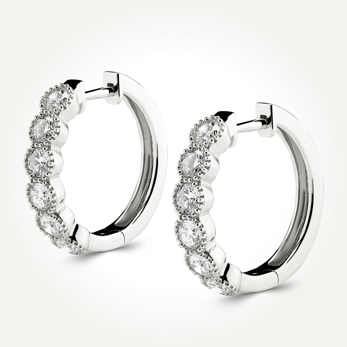 14KT White Gold Milgrain Detailed Hoop Earrings 1.68 CT. T.W. 