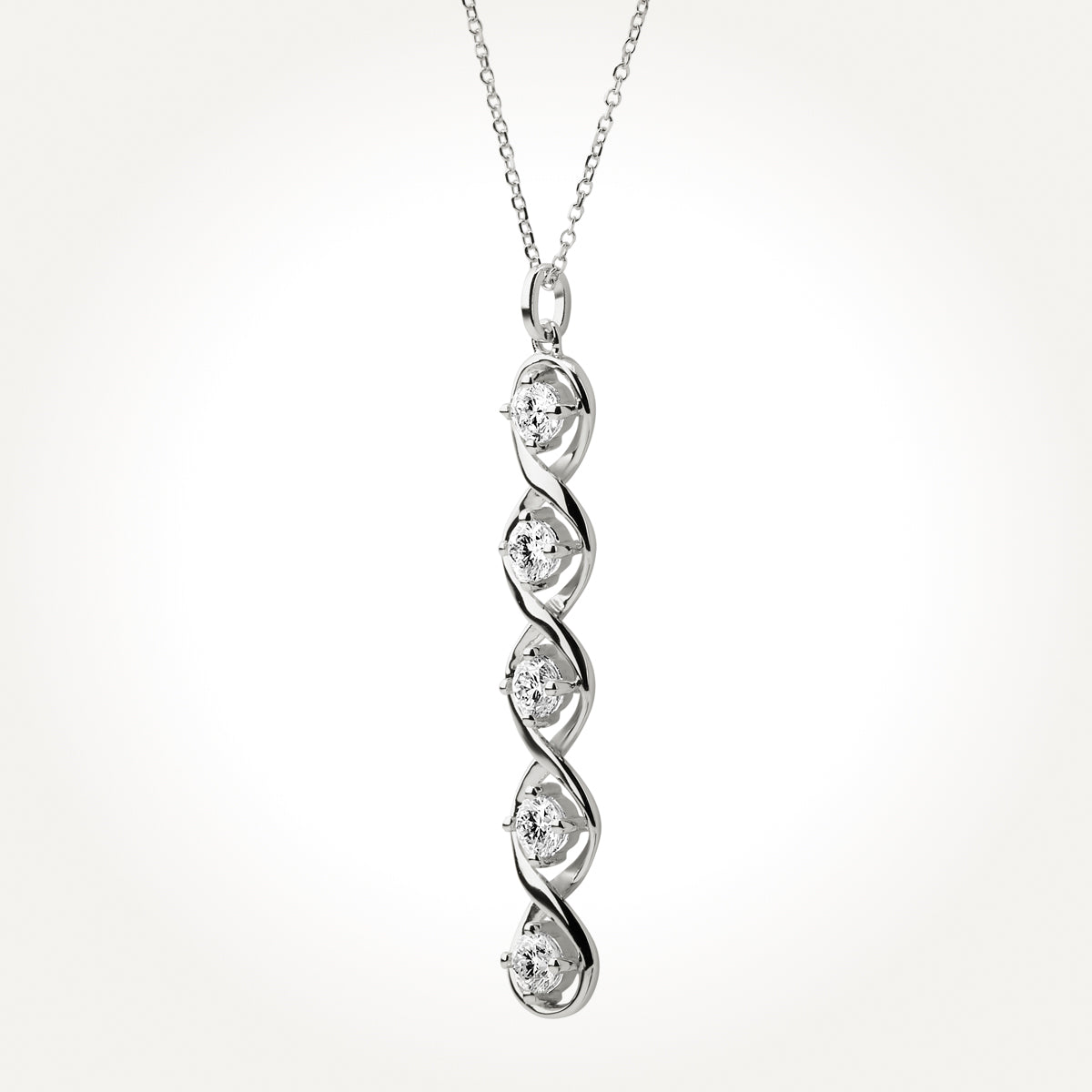 14KT White Gold Five Stone Drop Necklace 