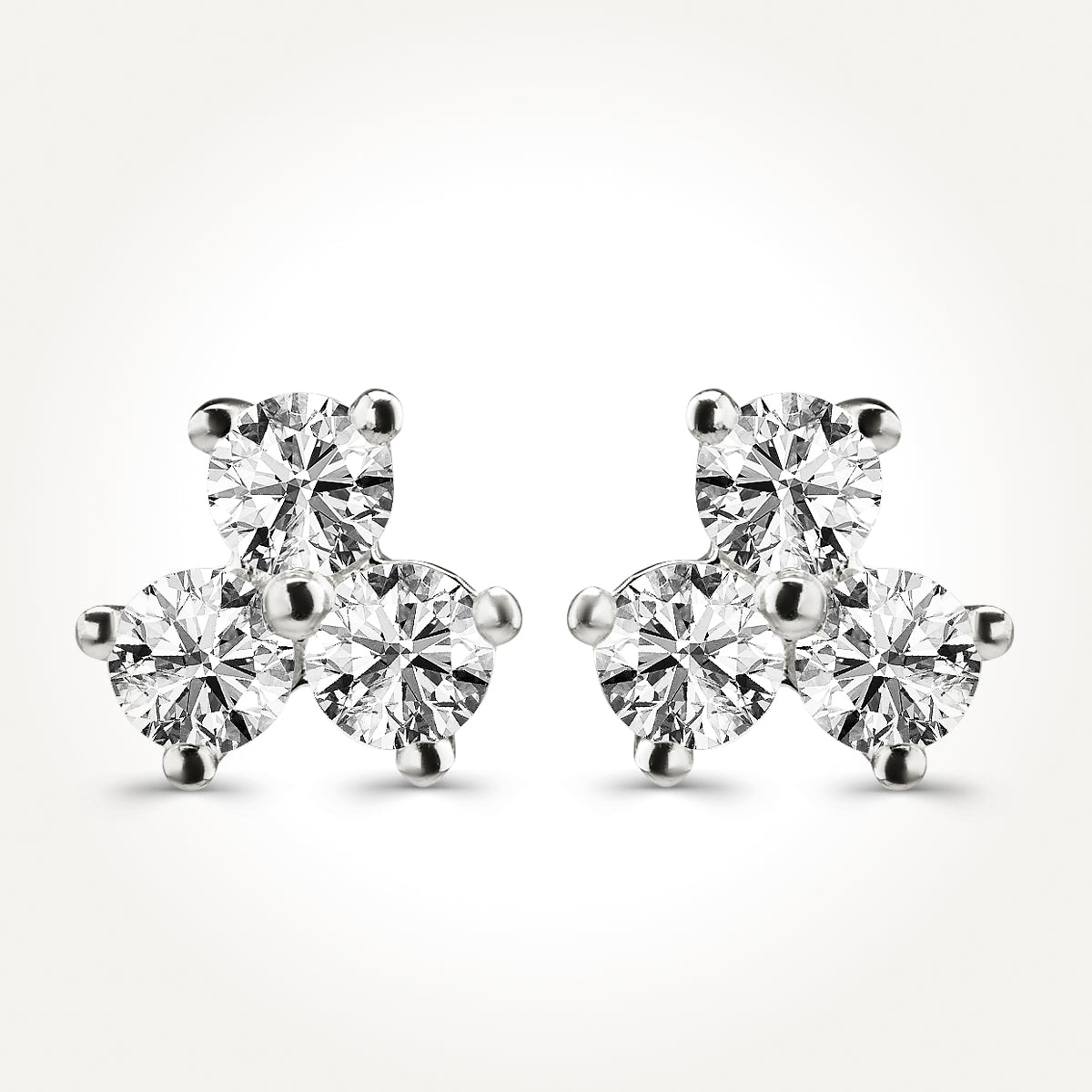 14KT White Gold Three Stone Triangle Stud Earrings 0.70 CT. T.W. 