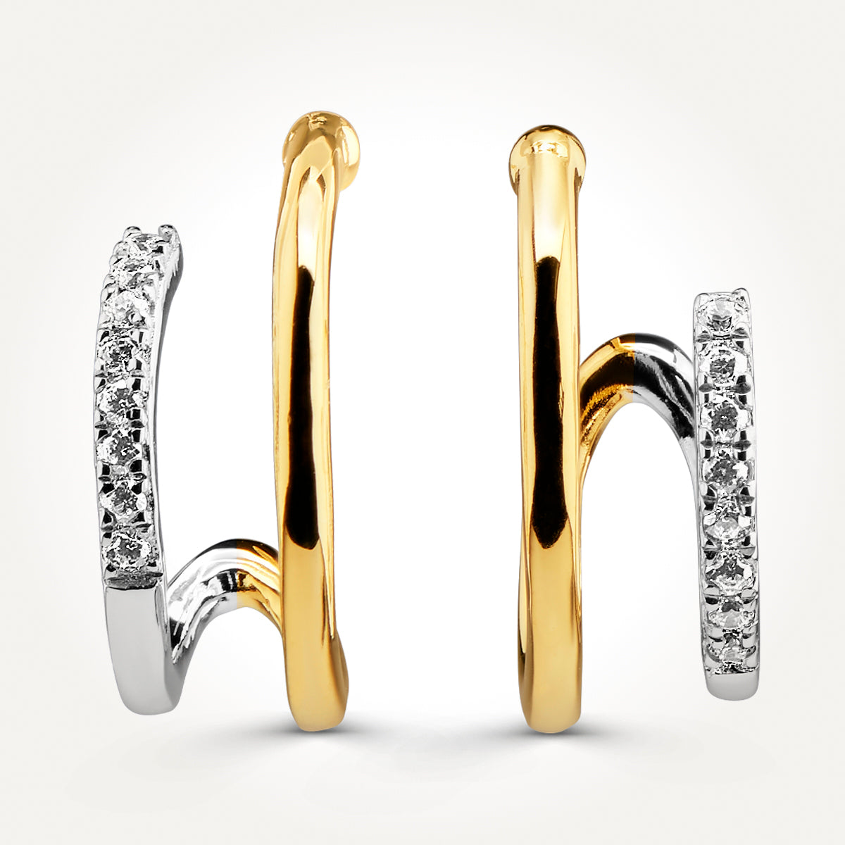 14KT Two Toned Hoop Earrings 0.08 CT. T.W. 