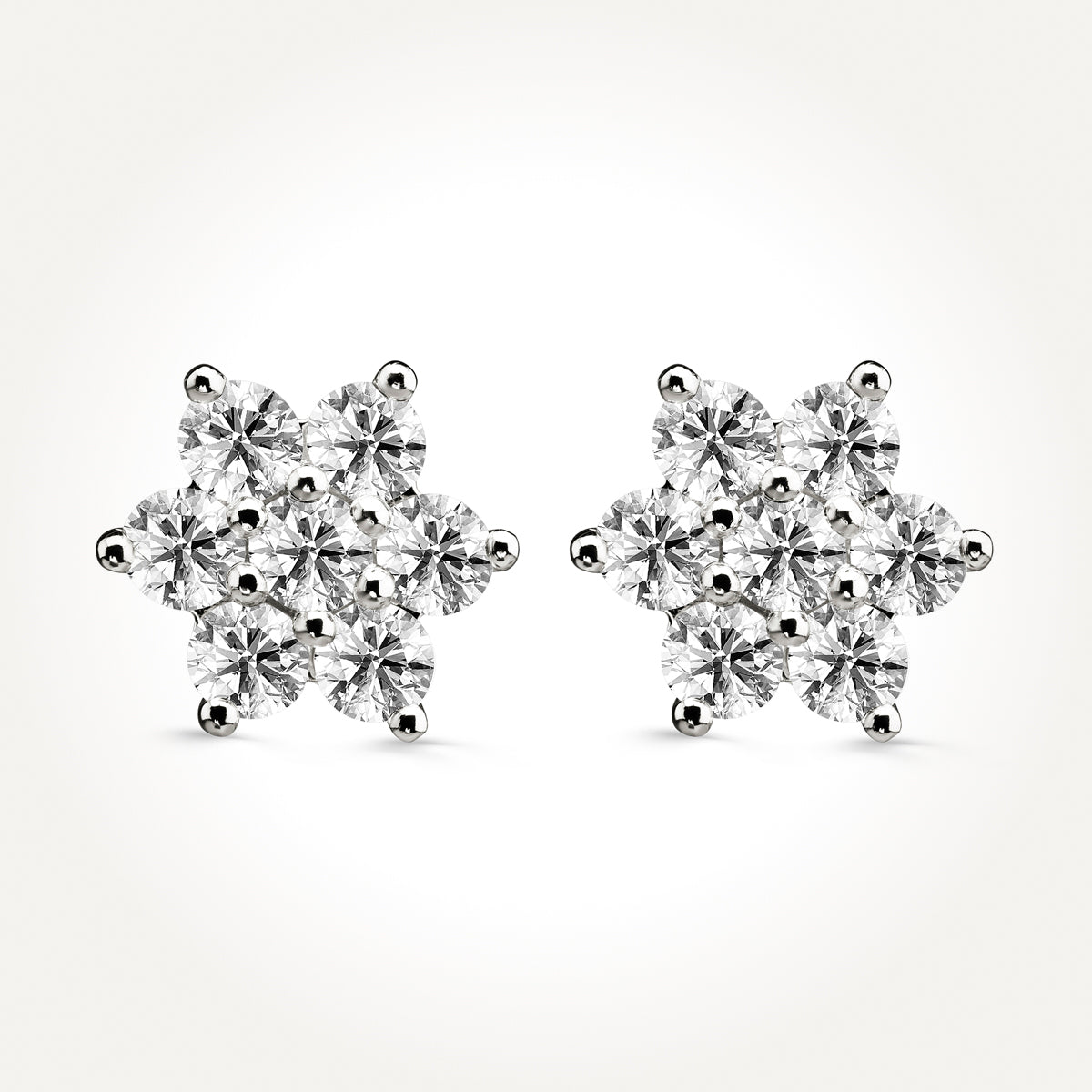14KT White Gold Flower Cluster Earrings 0.97 CT. T.W. 