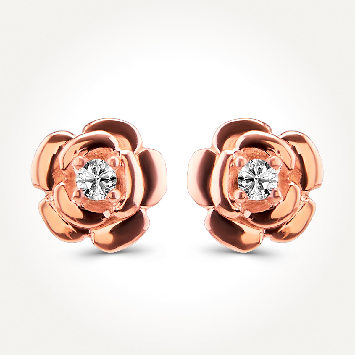 14KT Rose Gold Flower Stud Earrings 0.03 CT. T.W. 
