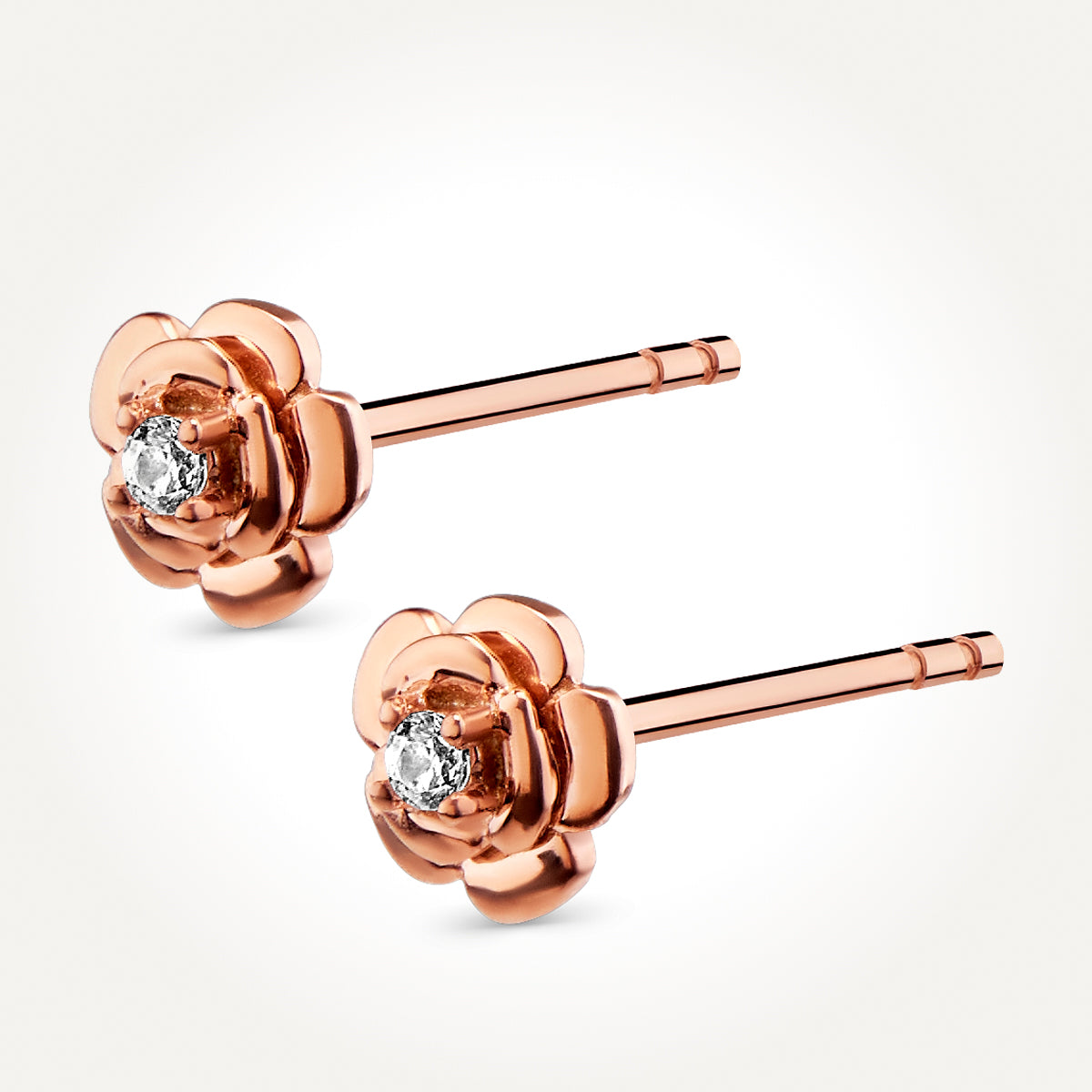 14KT Rose Gold Flower Stud Earrings 0.03 CT. T.W. 
