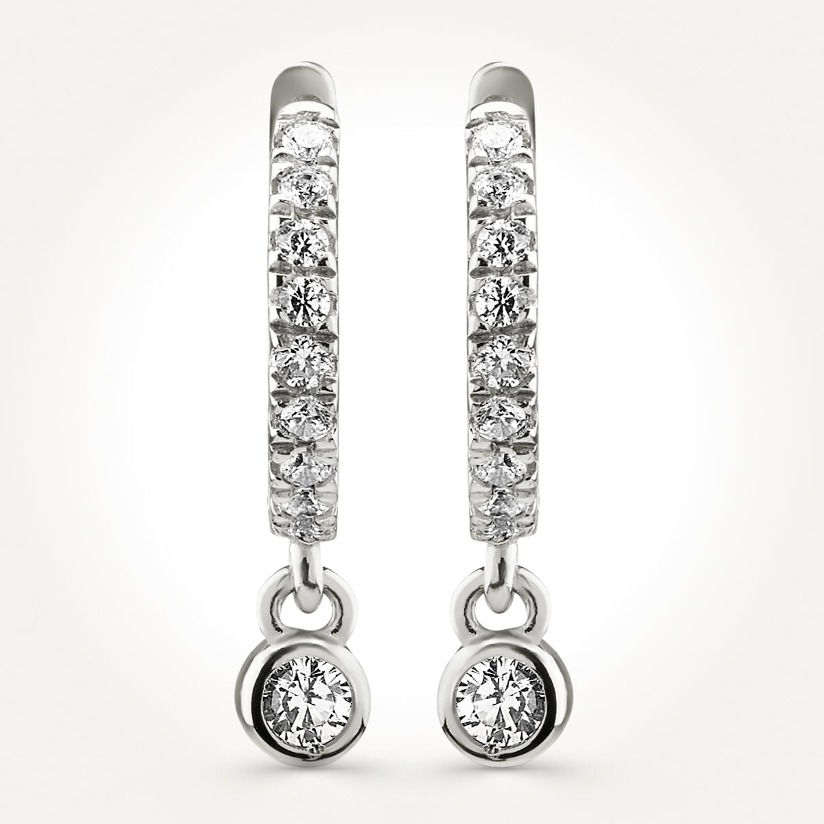 14KT White Gold Diamond Dangle Hoop Earrings 0.15 CT. T.W. 
