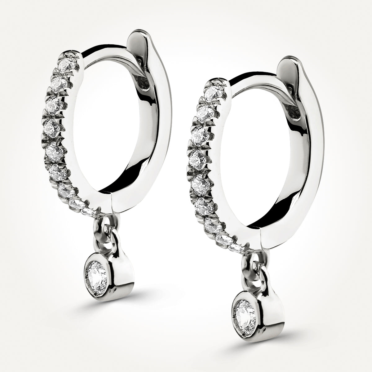 14KT White Gold Diamond Dangle Hoop Earrings 0.15 CT. T.W. 