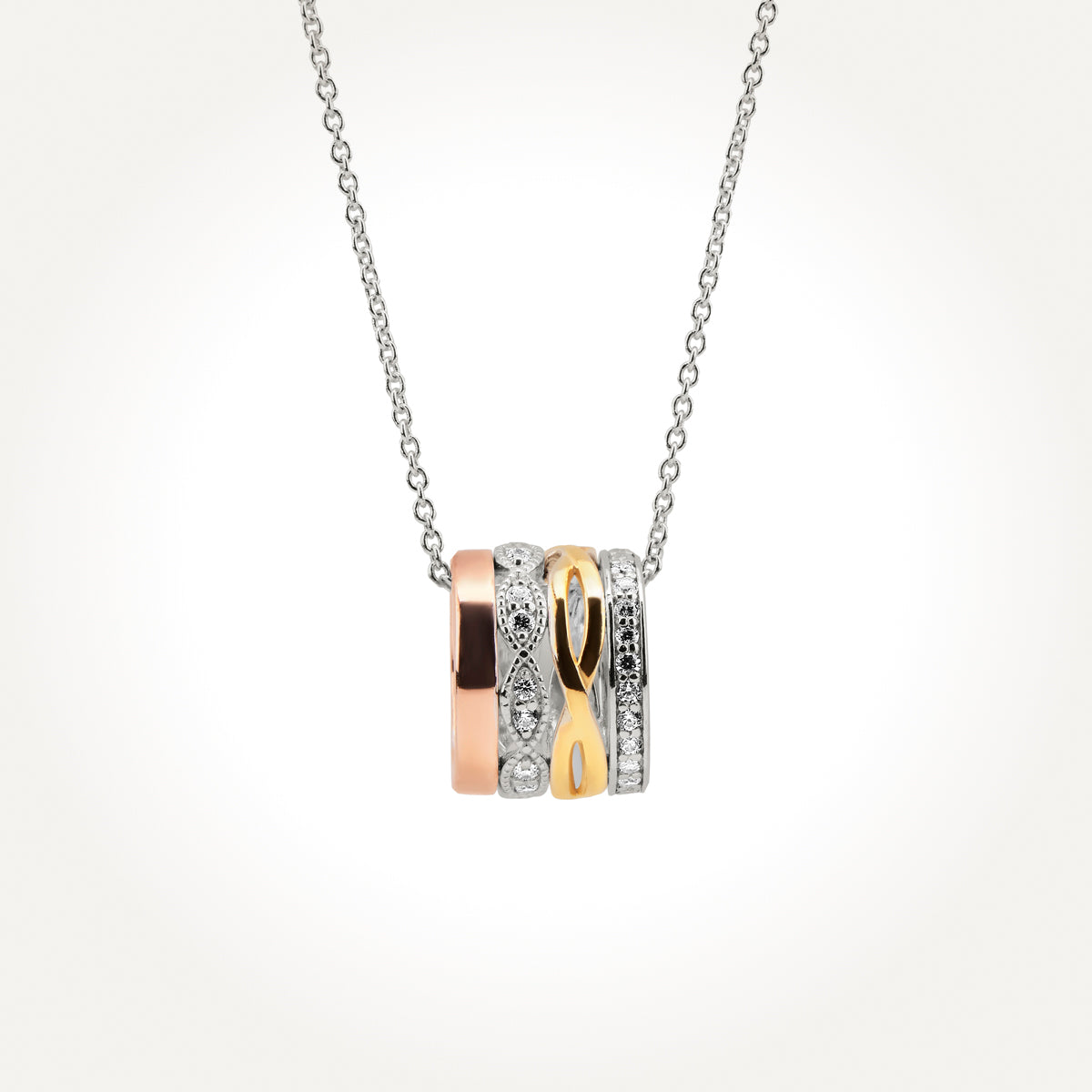 14KT Tri Tone Gold Stackable Ring Necklace 