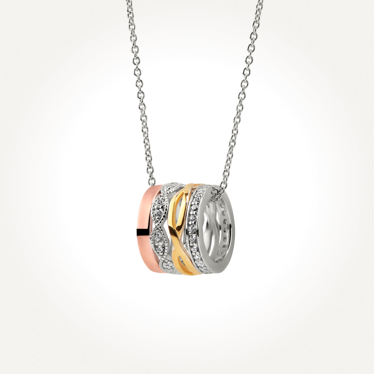 14KT Tri Tone Gold Stackable Ring Necklace 