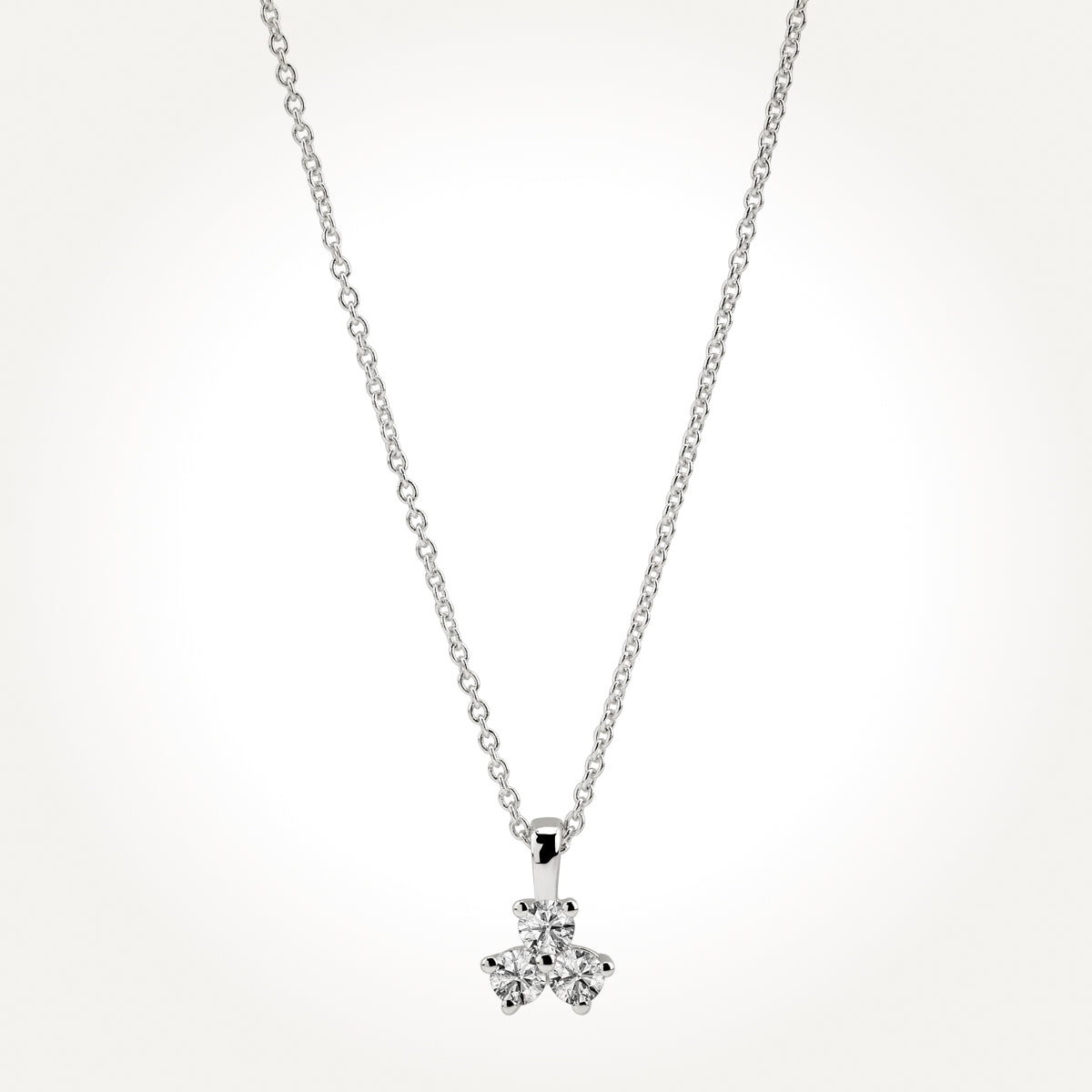 14KT White Gold Three Stone Triangle Necklace 