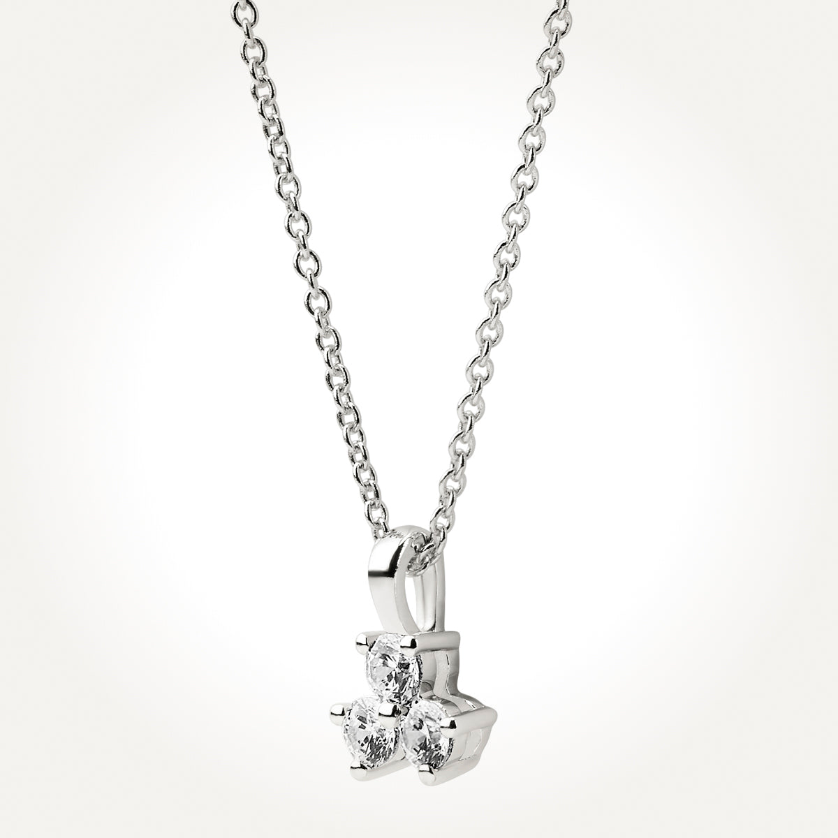 14KT White Gold Three Stone Triangle Necklace 
