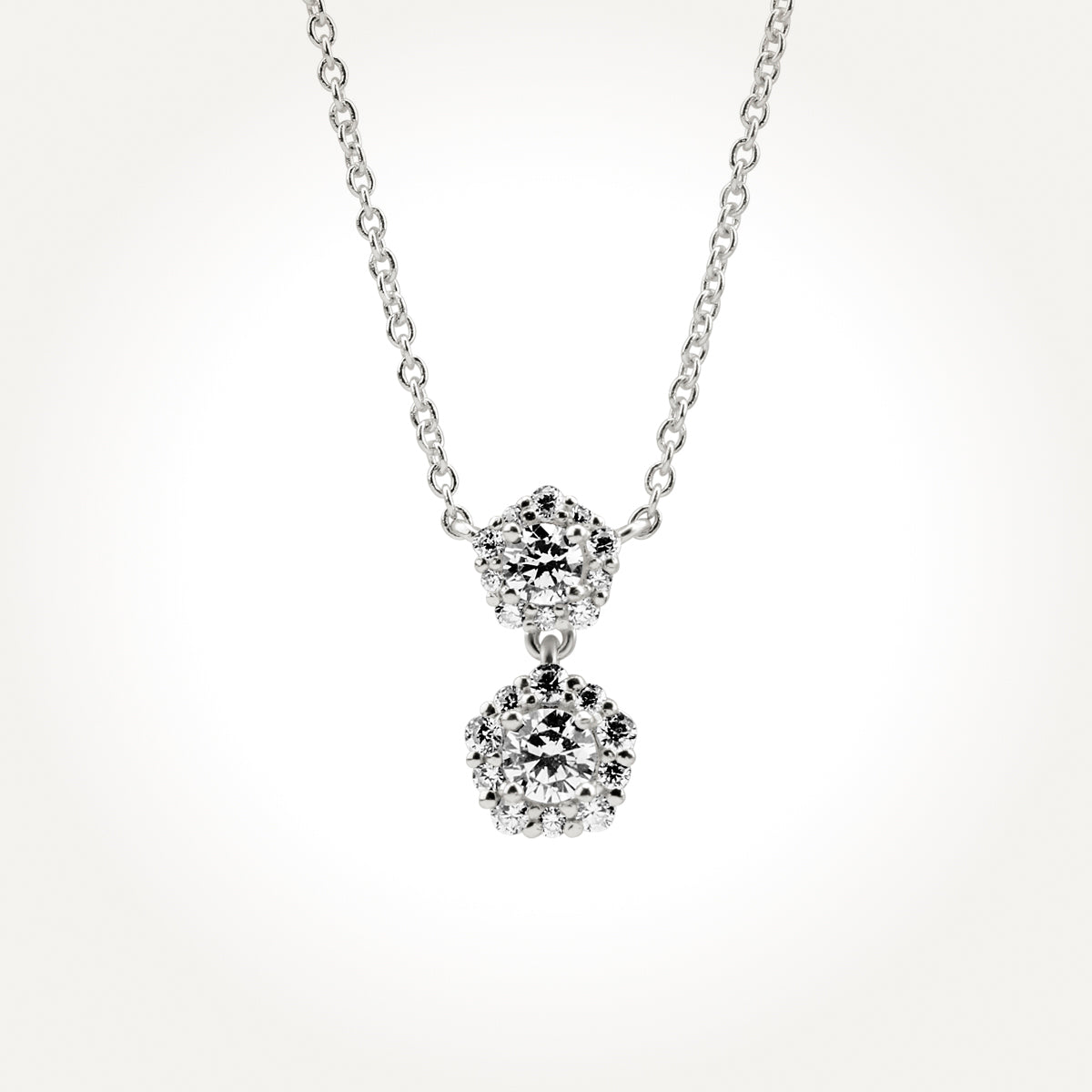 14KT White Gold Double Link Halo Necklace 