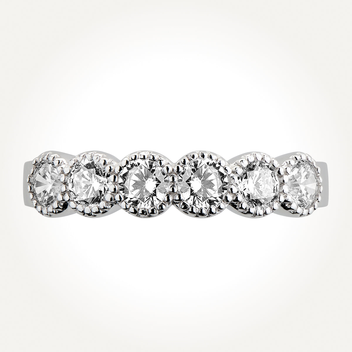 14KT White Gold Six Stone Vintage Ring 